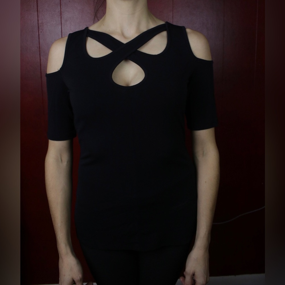 Bold Elements - Black Criss Cross Cold Shoulder Top